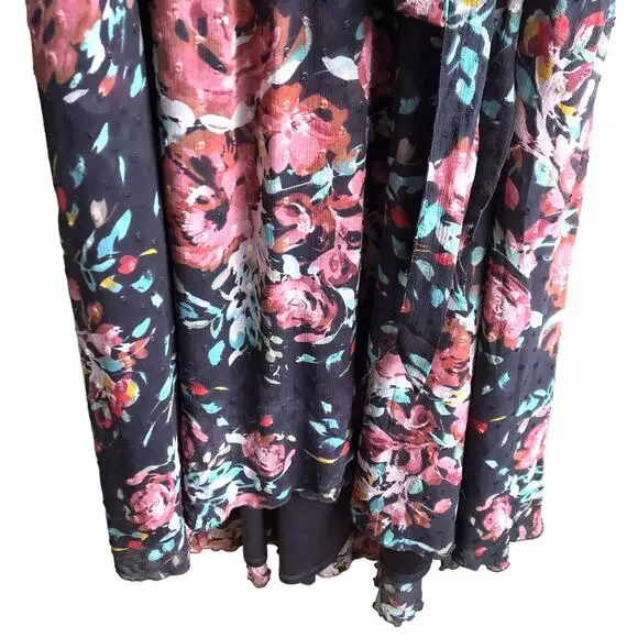 Torrid Faux Wrap High Low Midi Dress Size 2X Swiss Dot Floral Flutter Sleeves - Picture 10 of 16